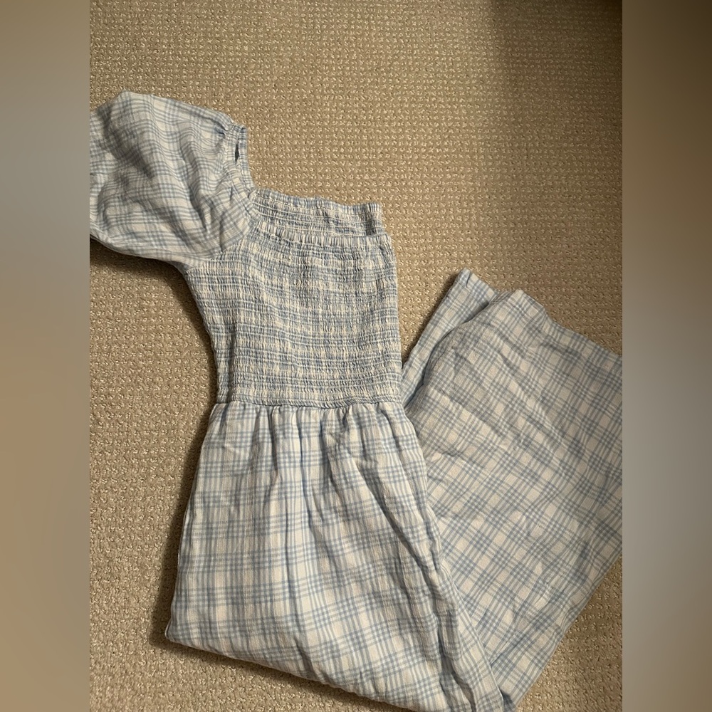 Jessica Simpson shirred midi plaid cottage dress